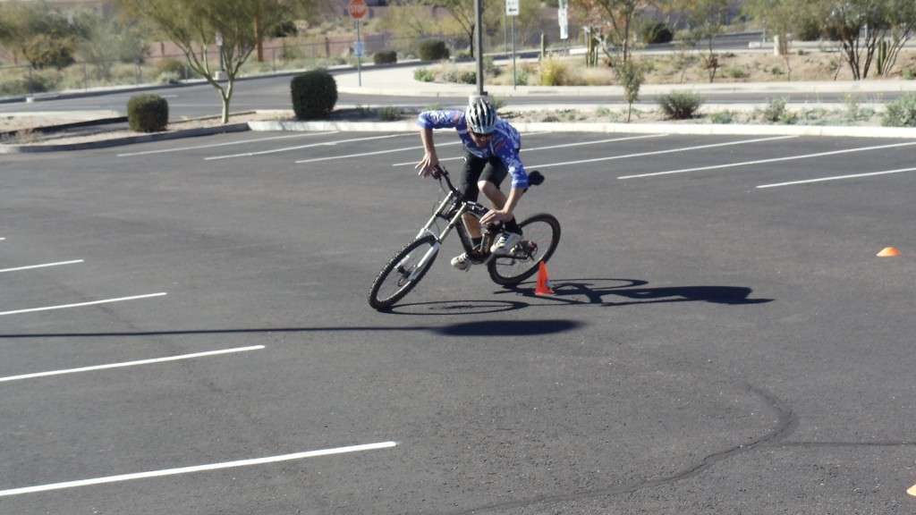 Coach Gene Demonstrating how to practice one part of cornering body position.