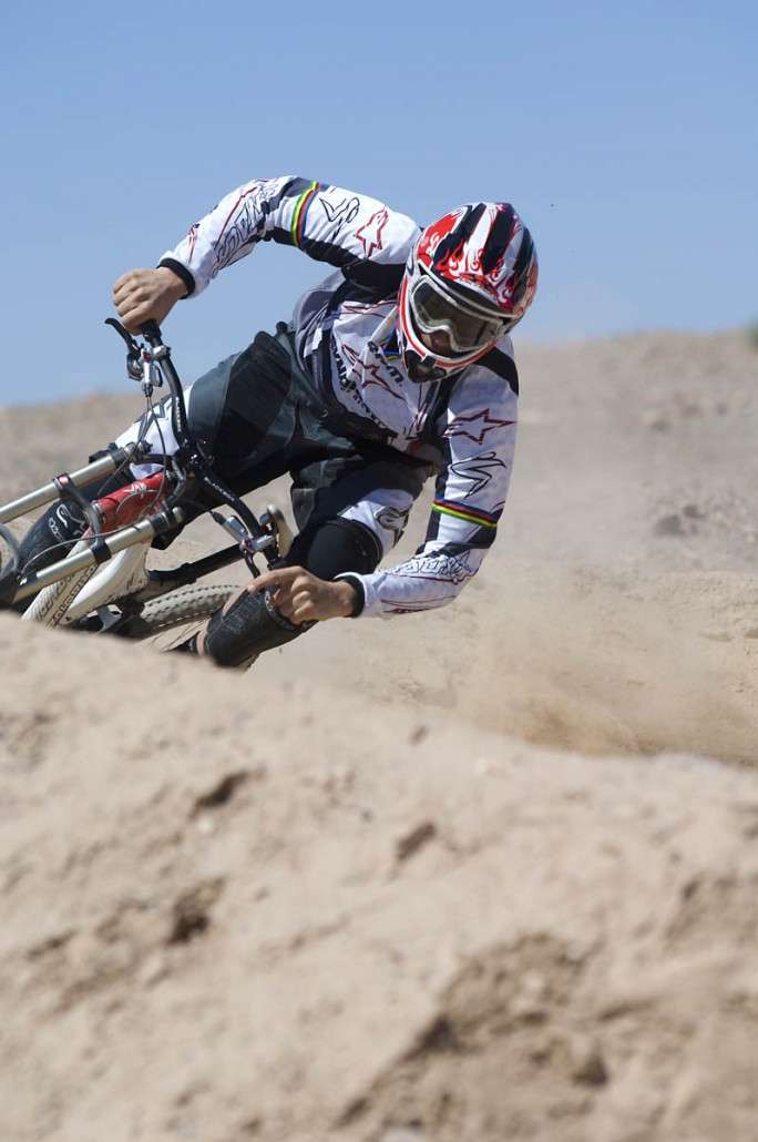 Mountain bike cornering foot position.